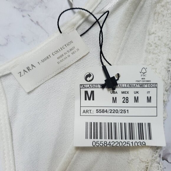 NWT Zara V-Neck Sleeveless Tank Top Lace See-Through Sides Viscose M - Picture 5 of 8